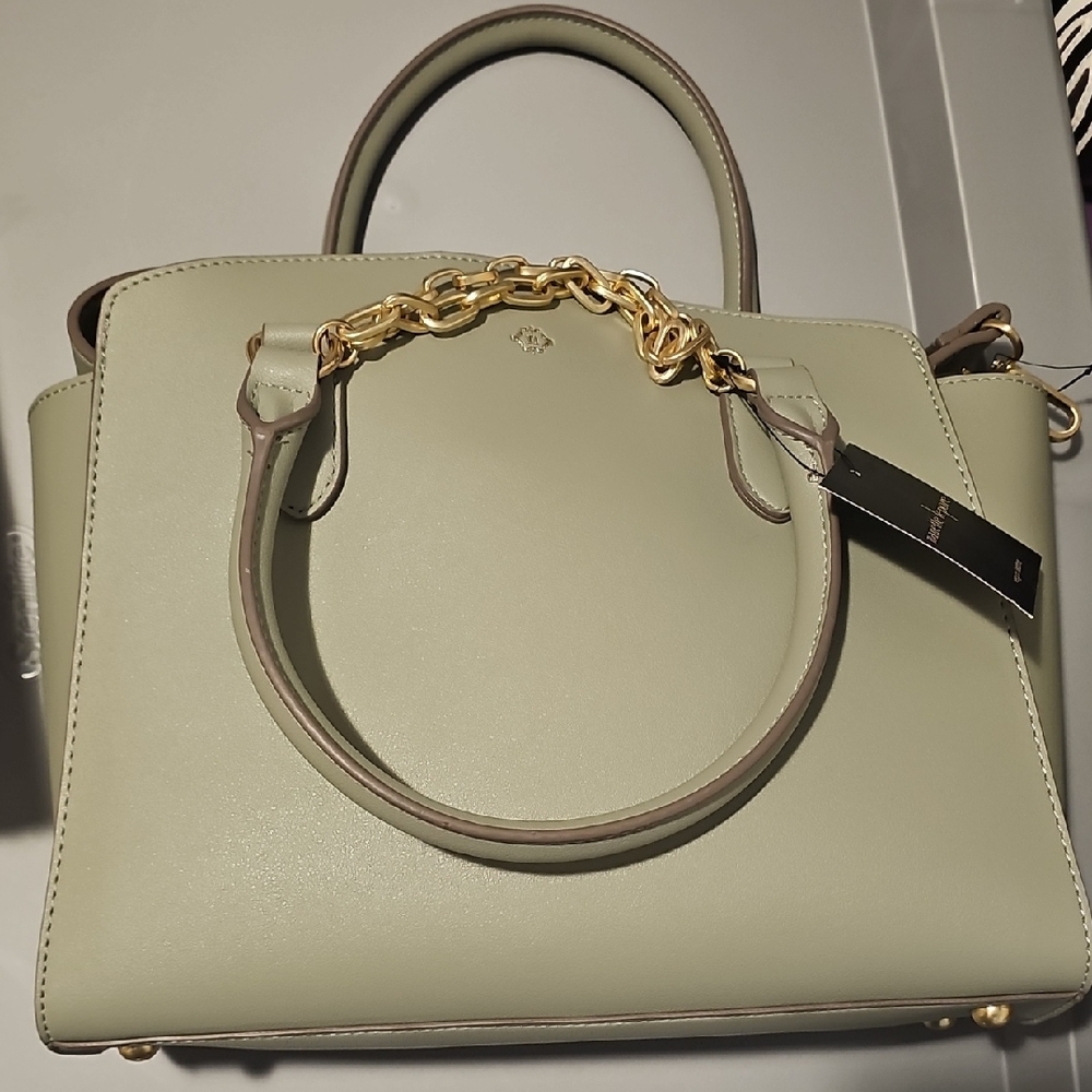 Nanette Lepore Green and Gold Satchel with Chic Design